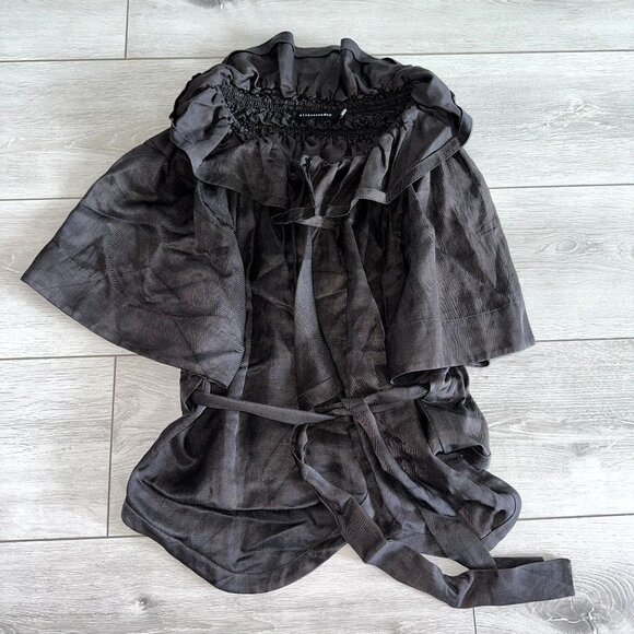 Alldressedup Dark Grey Charcoal Short Sleeve Ruffle Wrap Top Women's Size Petite - Picture 5 of 6